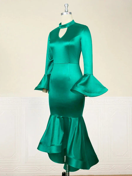 Green Satin Flare Dress