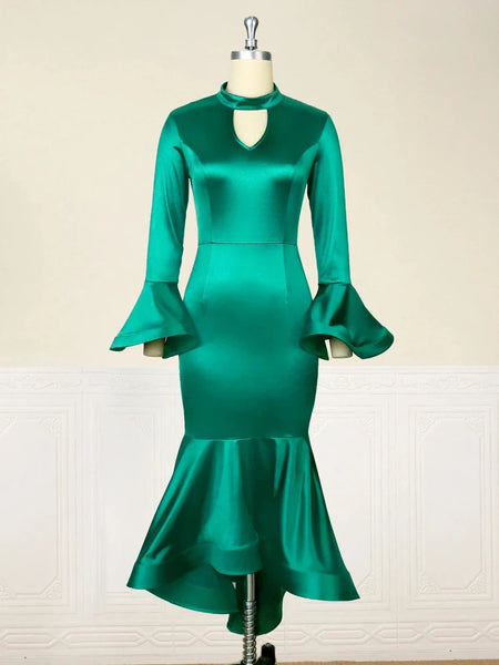 Green Satin Flare Dress