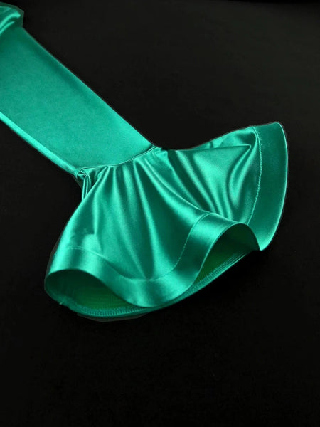 Green Satin Flare Dress