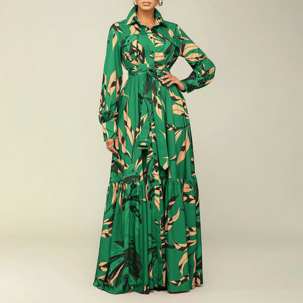 Bohemian Leaf Print Maxi Dress