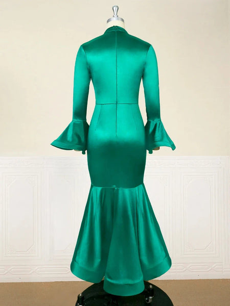 Green Satin Flare Dress