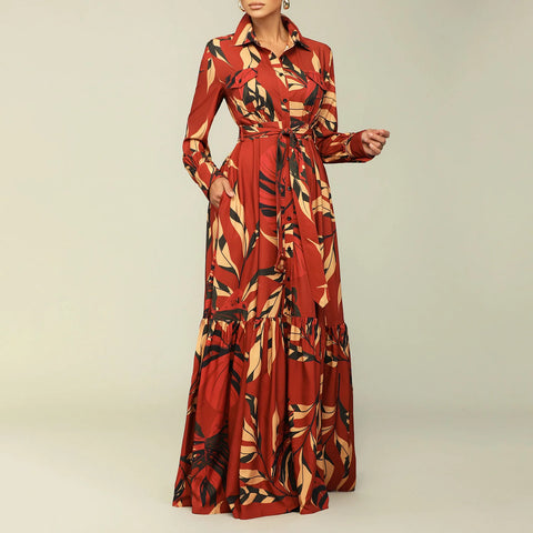 Bohemian Leaf Print Maxi Dress