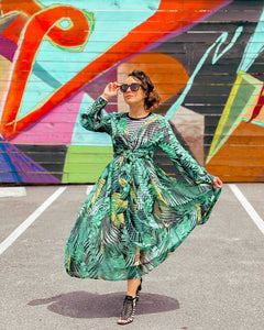 Green Beach Leaf Print Dress