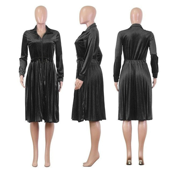 Elegant Pleated Autumn Dress