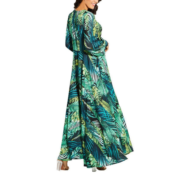 Green Beach Leaf Print Dress