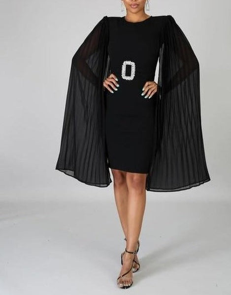 Elegant Pleated Cape Dress