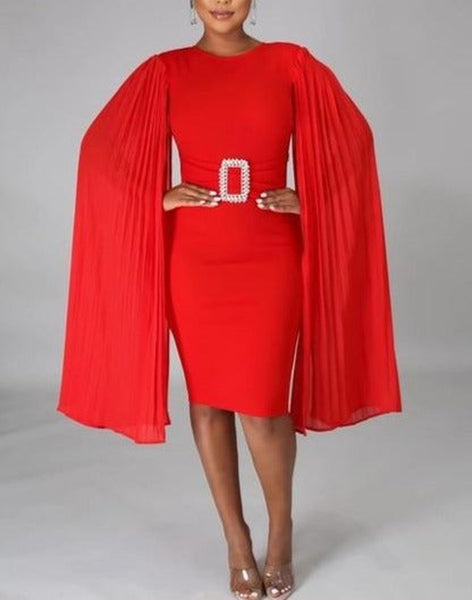 Elegant Pleated Cape Dress