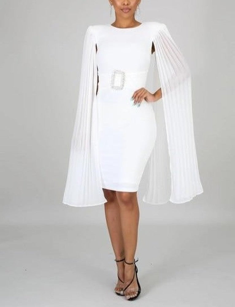 Elegant Pleated Cape Dress